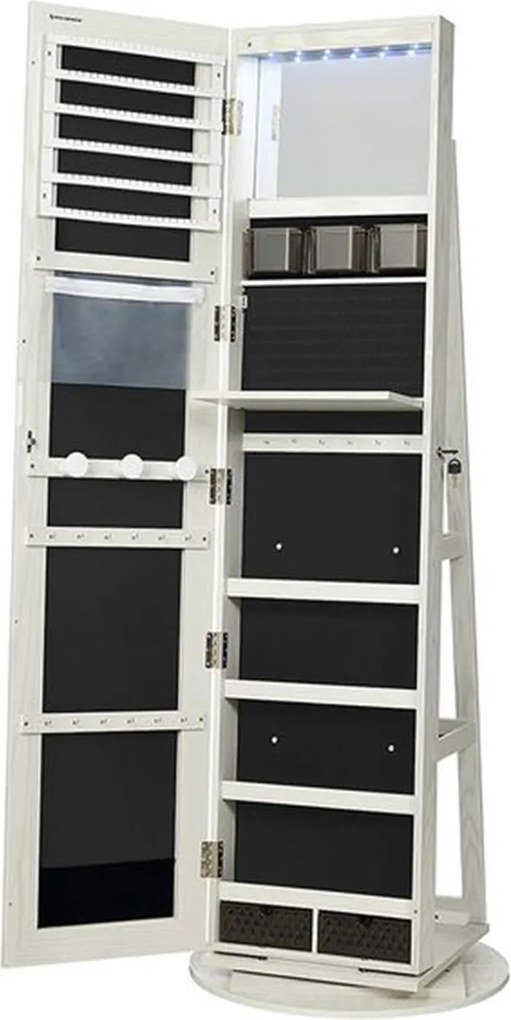 Zrkadlová skrinka na šperky, uzamykateľná, so 6 LED svetlami, otočná o 360°