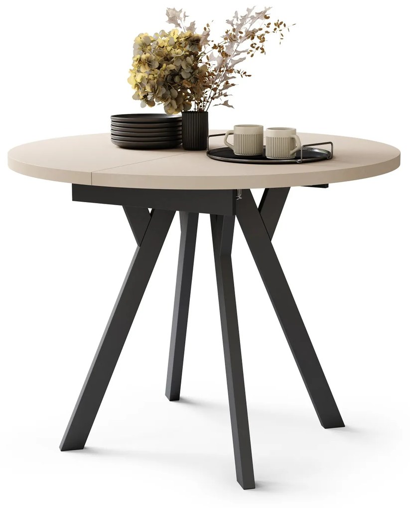 ALMO Béžový/čierne nohy - OKRÚHLY LOFTOVÝ/INDUSTRIÁLNY ROZKLADACÍ STÔL DO OBÝVAČKY/JEDÁLNE