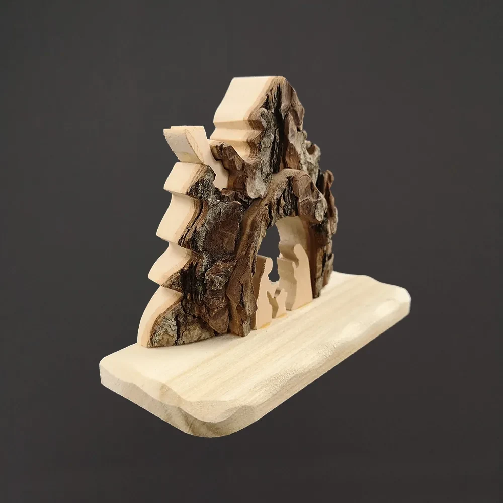 AMADEA Drevený betlehem s kôrou, masívne drevo, 13x10x3 cm
