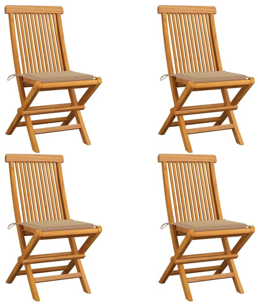 Záhradné stoličky, béžové podložky 4 ks, tíkový masív 3062571