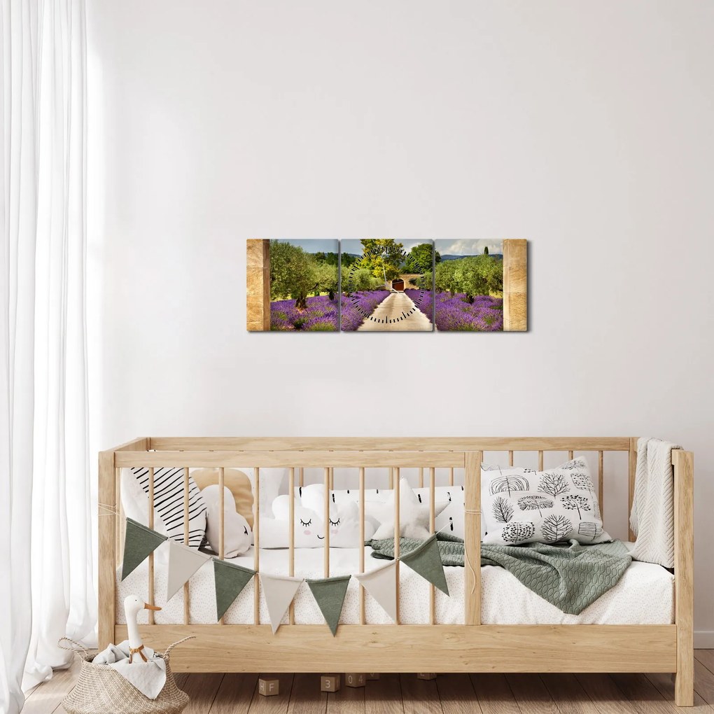 Obraz - Levanduľové cesty (s hodinami) (90x30 cm)