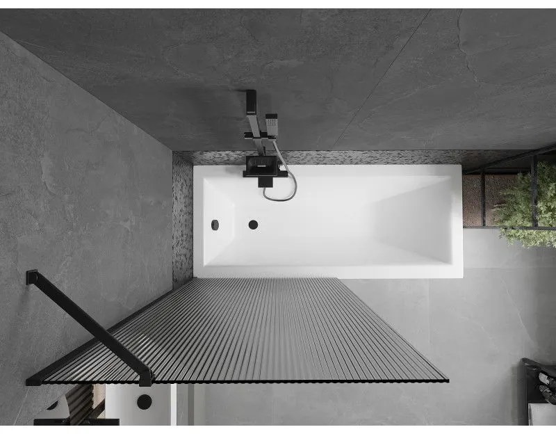 Mexen Next, vaňová zástena 1-krídlová 90 x 150 cm, fixné krídlo, 6 mm sklo s pruhmi, čierny profil, 895-090-000-00-09-70