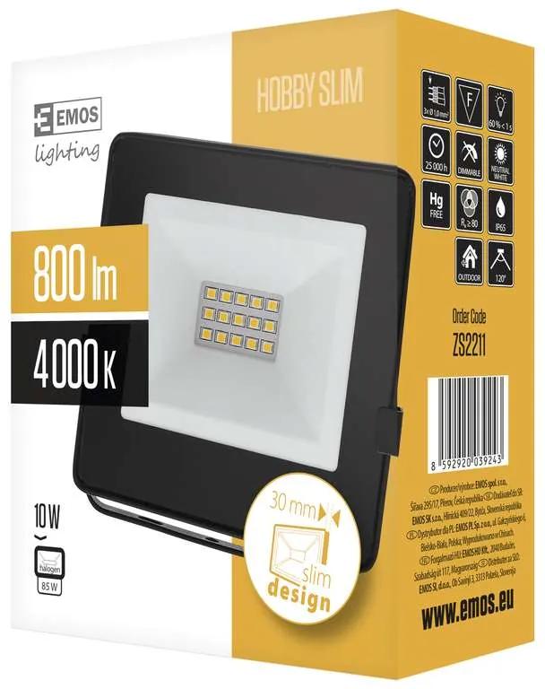 EMOS Vonkajší LED nástenný reflektor HOBBY SLIM, 10W, neutrálna biela, čierny IP65
