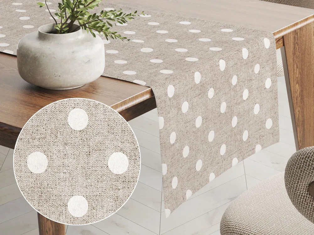Biante Dekoračný behúň na stôl Porto PRT-019 Biele bodky na béžovom režnom 20x160 cm