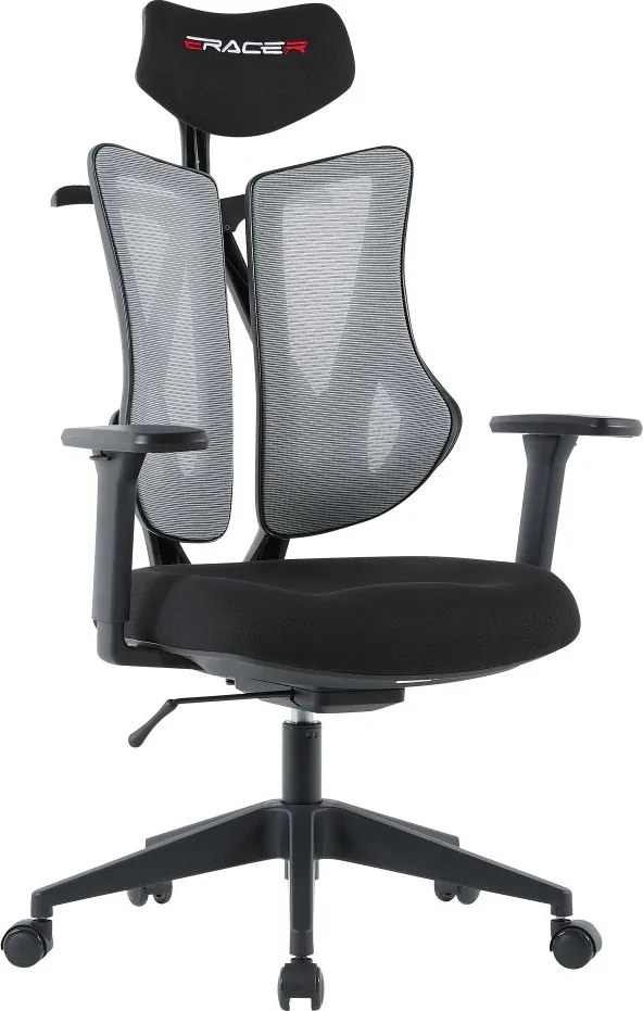 Herná ergonomická stolička ERACER H3246 — sieť / látka, sivá / čierna