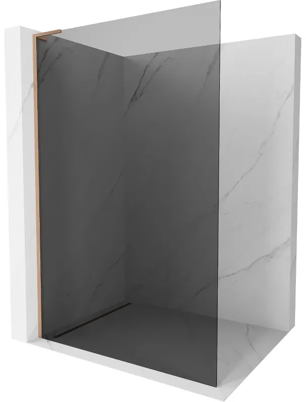 Mexen Kioto L, sprchová zástena Walk-In 90 x 200 cm, 8mm šedé sklo, medený matný profil, 800-090-103-65-40