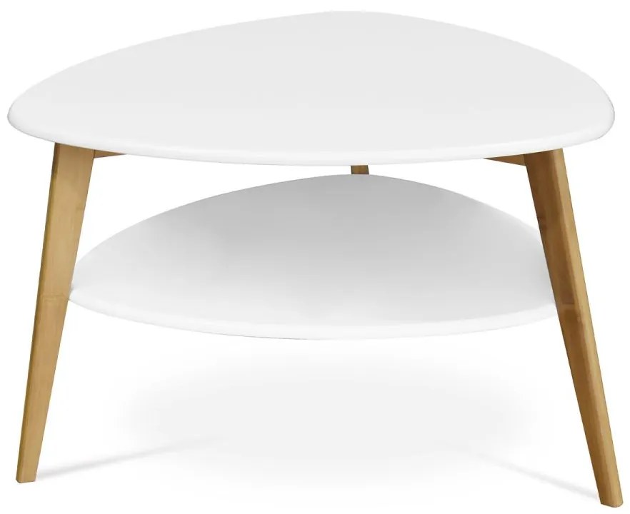 Stůl konferenční 78x77x50 cm, MDF bílá deska, nohy bambus přírodní odstín