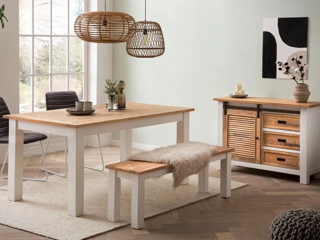 furniture-nabytek.cz - Masivní komoda Capera z borovice a MDF, lakovaná, bílá a hnědá – 103×42×80 cm