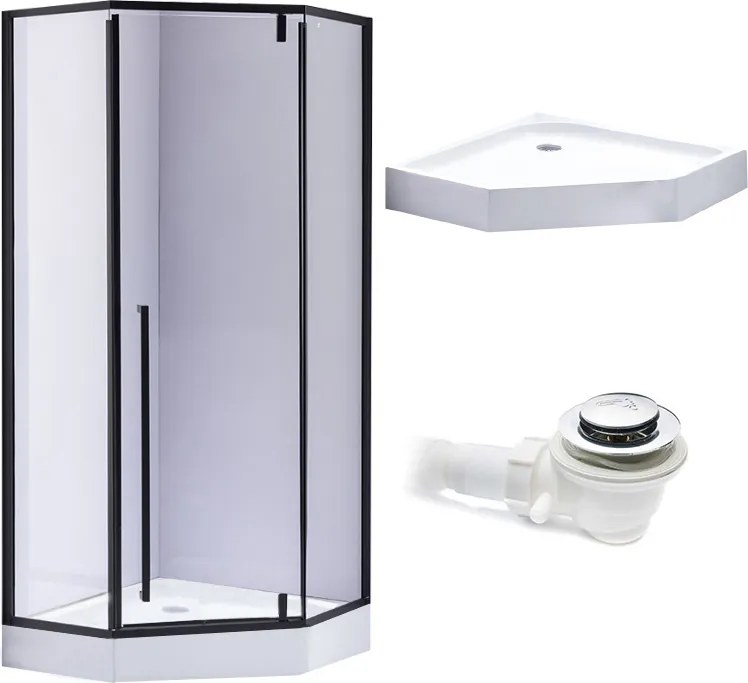 BPS-koupelny Päťuholníkový sprchový kút BS07B 90x90 čierna/transparent + vanička SXL07B WH biela
