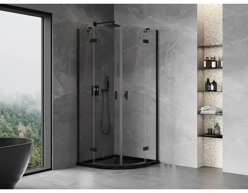 Mexen Mist, polkruhový výklopný sprchový kút 100 x 100 cm, číre sklo, čierny profil, 8A33-100-100-70-00