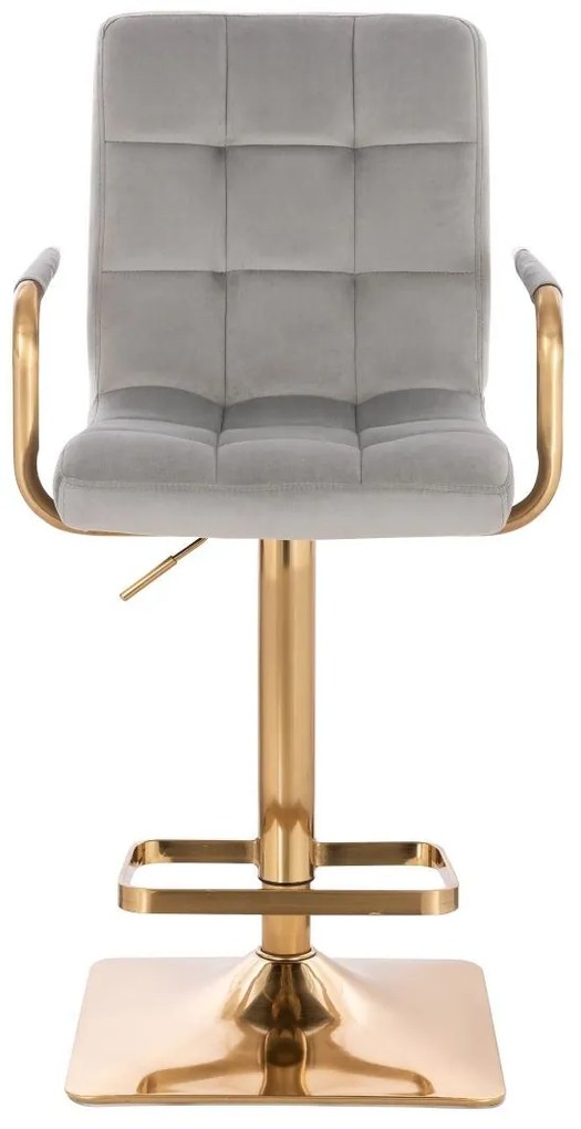 LuxuryForm DESIGN Barová stolička VERONA GOLD VELUR na zlatej hranatej podstave - svetlo šedá