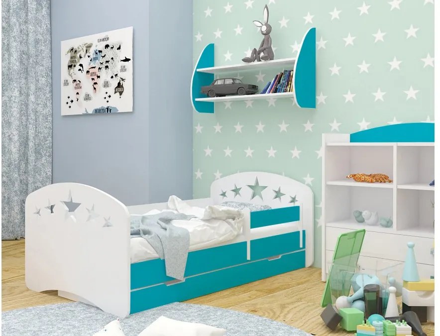 Happy Babies Detská posteľ Happy dizajn/hviezdičky Farba: Modrá / biela, Prevedenie: L10 / 90 x 200 cm / S úložným priestorom, Obrázok: Hviezdičky