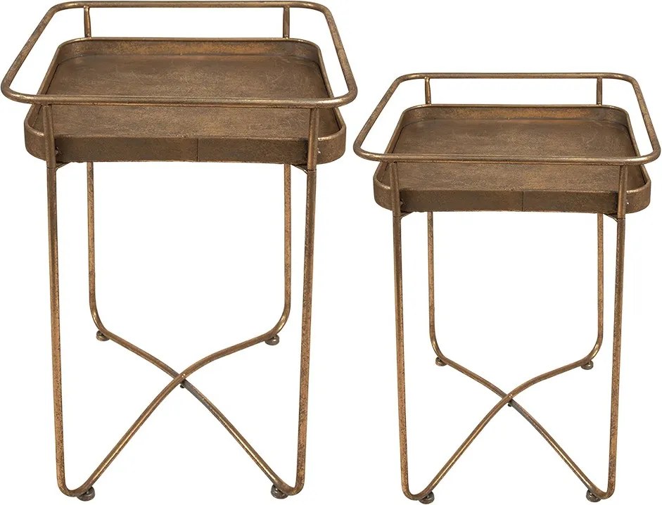 Set 2ks zlatý antik odkladací stolík Vien - 38*38*53 / 28*28*39 cm