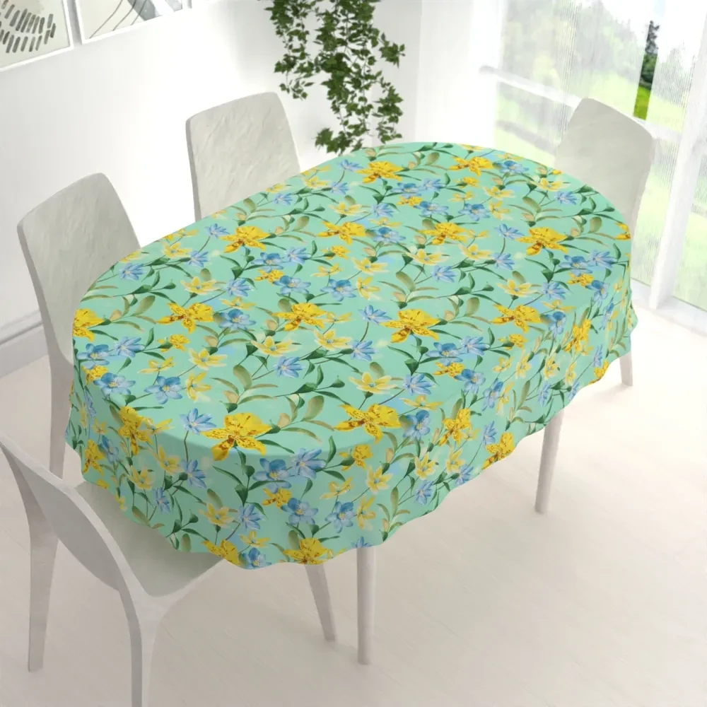 Biante Teflónový oválny obrus TF-082 Žlto-modré ľalie na mintovom 140x180 cm
