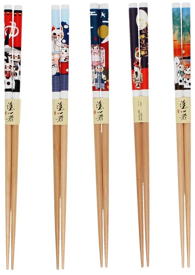 Drevené paličky v súprave 5 ks v prírodnej farbe Beckoning Cats – Rex London