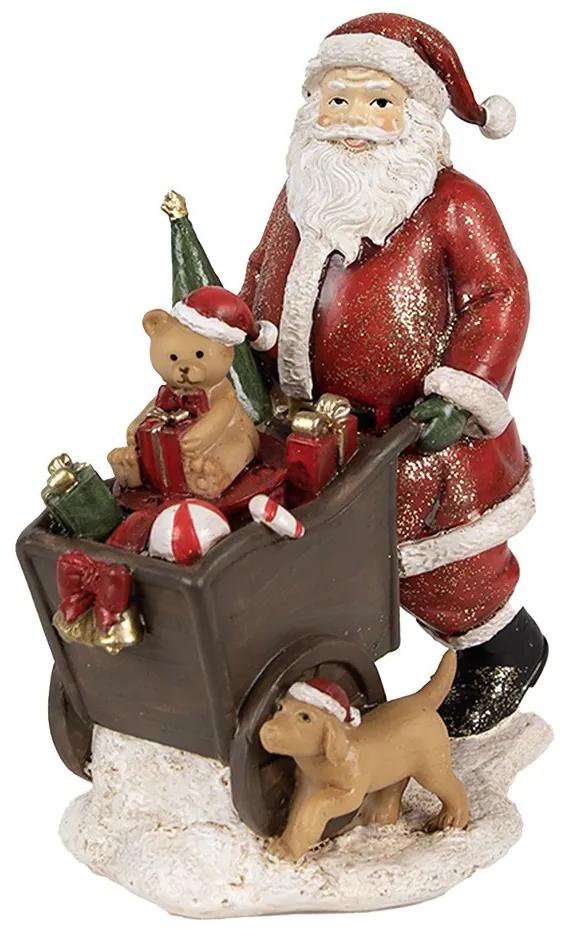 Vianočná dekorácia socha Santa s vozíkom darčekov - 12*8*15 cm