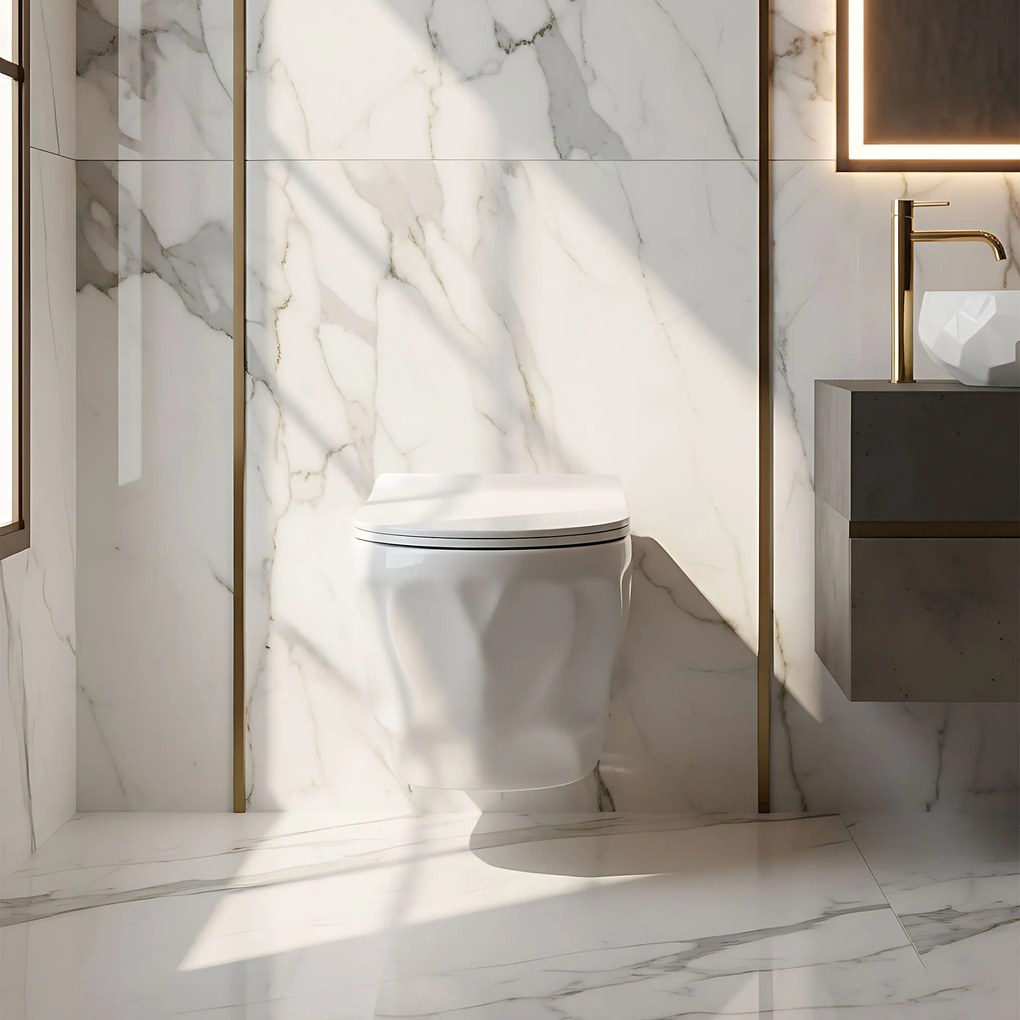 Rea Gustavo, závesná WC misa + toaletné sedadlo, biela, REA-C1652