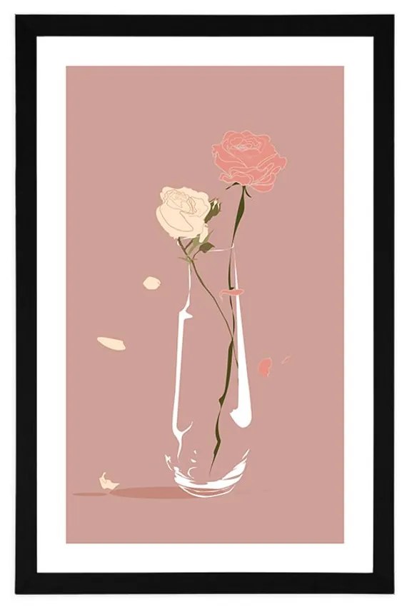 Plagát s paspartou nádherné kvety vo váze - 30x45 white