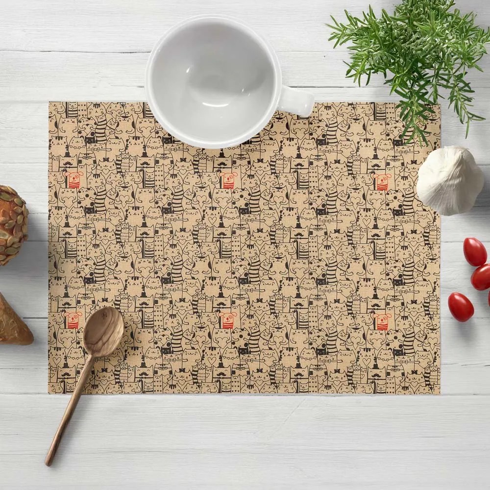 Biante Dekoračné prestieranie na stôl PML-093 Pes medzi mačkami na hnedobéžovom 30x40 cm