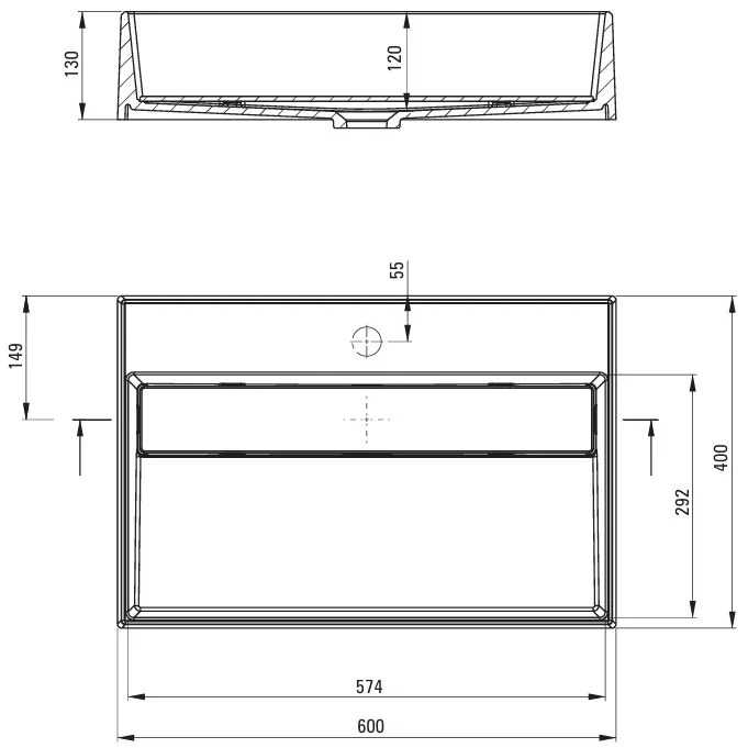 Deante Correo, granitové umývadlo na dosku 600x400x130 mm, čierna, DEA-CQR_NU6M