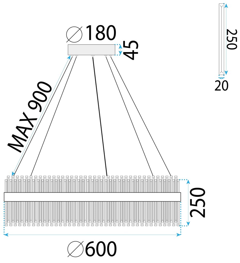 Toolight Toolight, LED stropné svietidlo 60cm, 58W, 4000K, APP1516-CP60, chrómová, OSW-03264