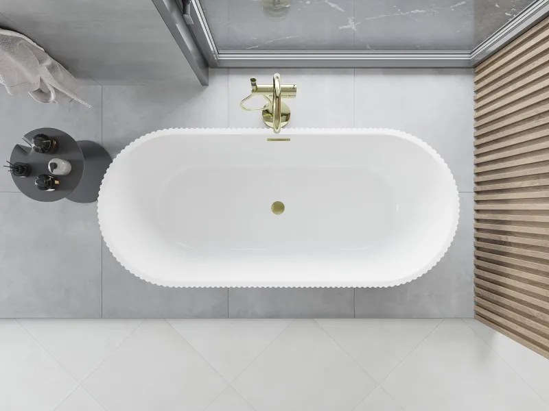 Mexen Yara voľne stojaca ryhovaná vaňa 170 x 75 cm, biela, prepad zlatý kartáčovaný - 52861707500-55