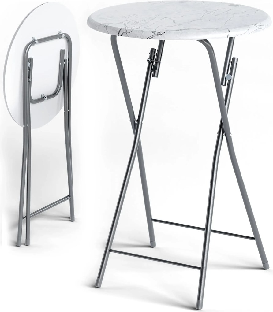 Sada 2 ks cateringových skladacích barových stolov MARLE 60 cm mramorovo biela