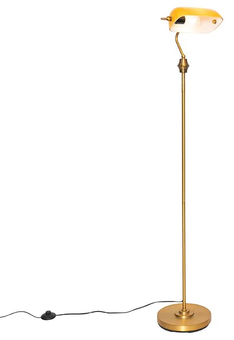 Klasická stojaca lampa na notára bronzová s jantárovým sklom - Banker