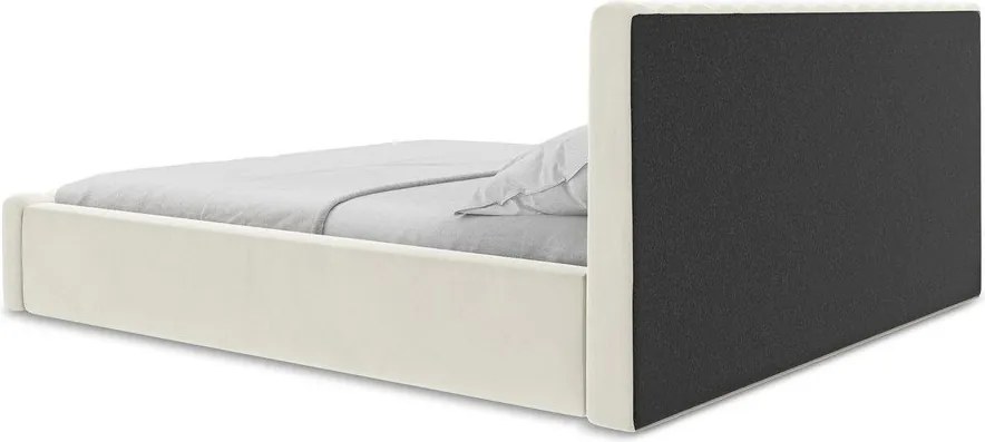 Krémová čalúnená dvojlôžková posteľ s úložným priestorom s roštom 140x200 cm Lemi – Makamii