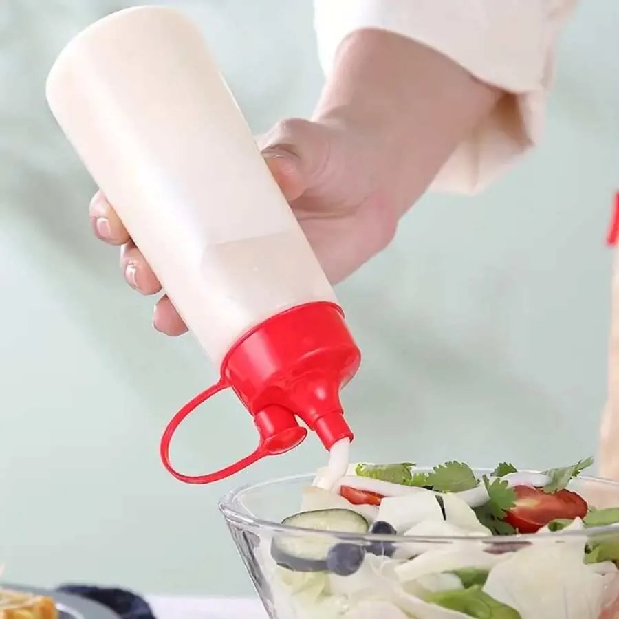 Orion Dávkovacia fľaša na kečup, omáčky, zálievky SOS – červené viečko