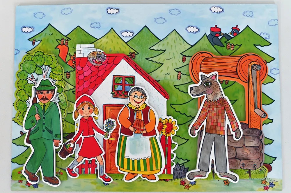 MARIONETINO Bábkové divadlo – Červená Čiapočka a Janko a Marienka (kompletný set, 9 bábok)