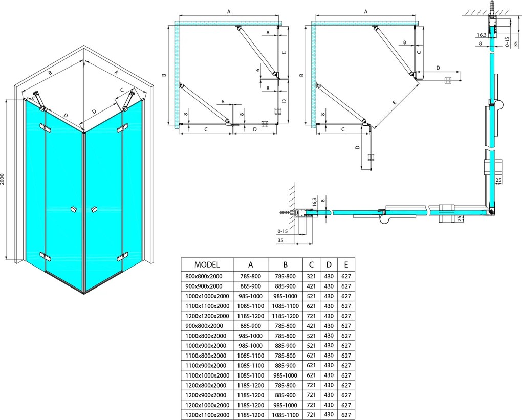 Polysan Polysan, GLOBE COPPER MATT štvorcová sprchová zástena 900x900mm, rohový vstup, číre sklo, GB5990PG