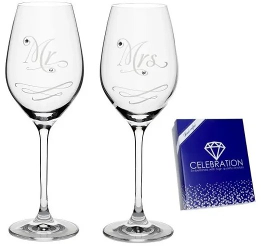 Celebration crystals Poháre na víno CRYSTALS MR AND MRS 360 ml, 2 ks