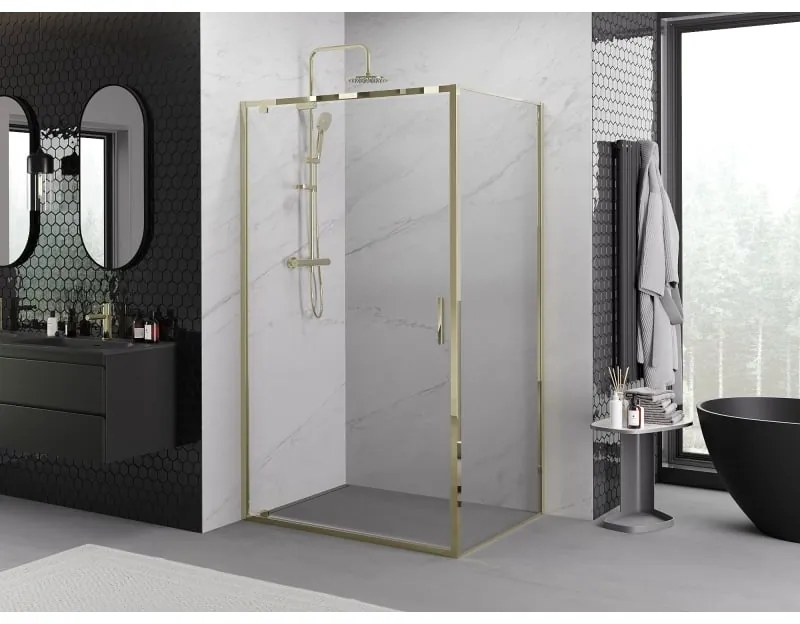 Mexen Exo, výklopný sprchový kút 75 x 85 cm, číre sklo, zlatá, 8181-075-085-50-00