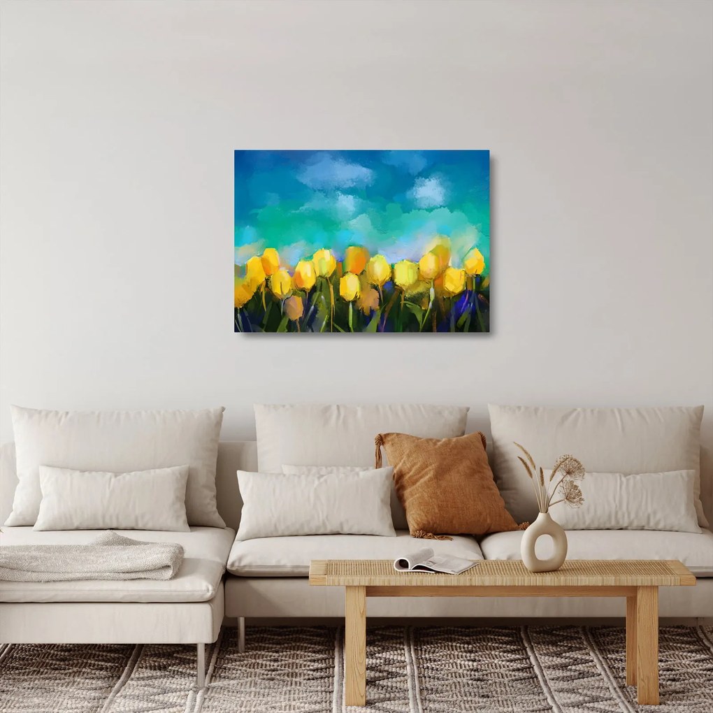 Sklenený obraz žltých tulipánov (70x50 cm)