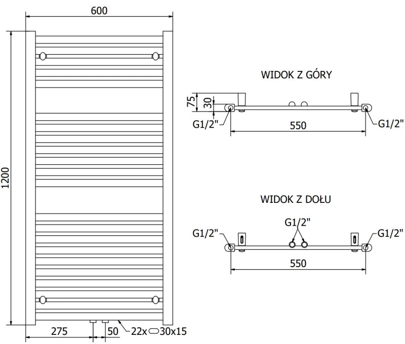 Mexen Hades, vykurovacie teleso 1200x600 mm, 659 W, antracitová, W104-1200-600-00-66