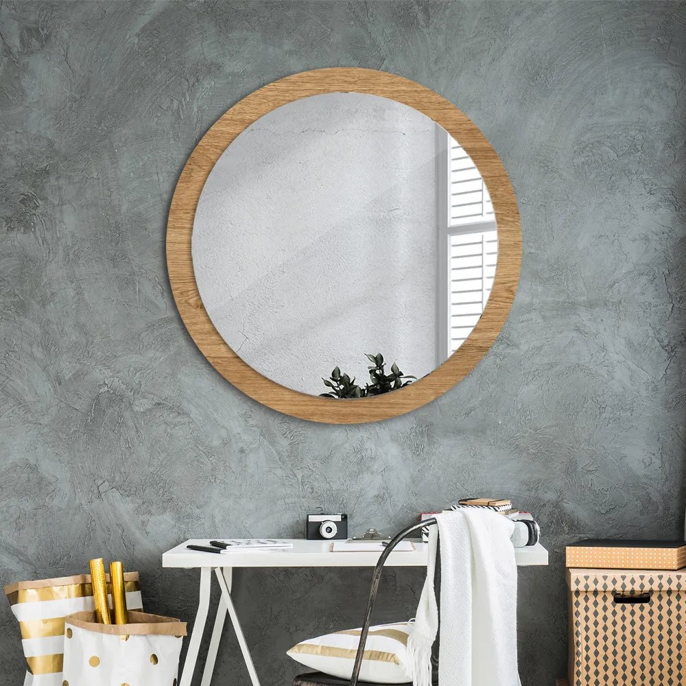 Okrúhle ozdobné zrkadlo Textúra dreva fi 90 cm