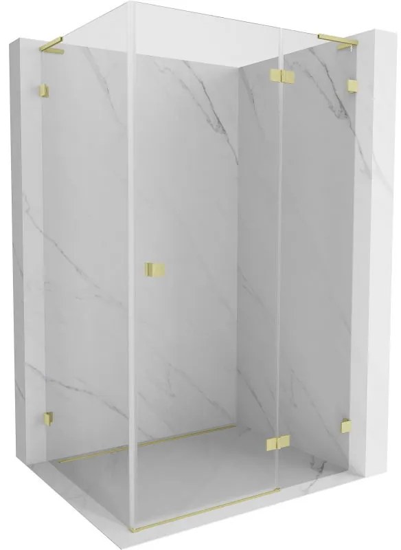 Mexen Lunar, L pravý výklopný sprchový kút 75 x 70 cm, 8mm číre sklo, zlatý kartáčovaný - 834L-075-070-55-00-P