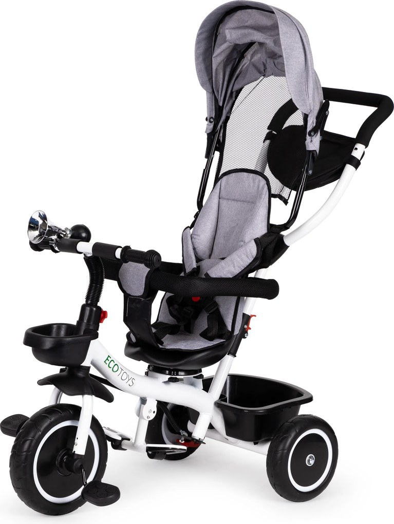 ECOTOYS trojkolka 360° otočné sedadlo, odnímateľná strieška, rodičovská rukoväť, EVA kolesá