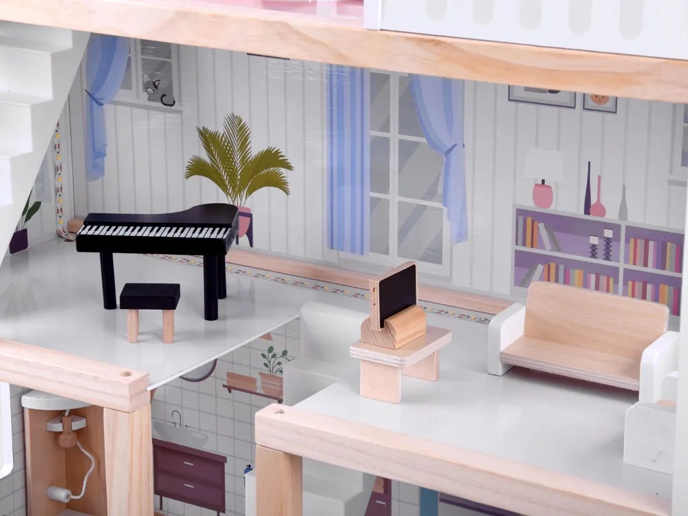 Jokomisiada Drevený domček pre bábiky v štýle Boho s LED osvetlením ZA4131