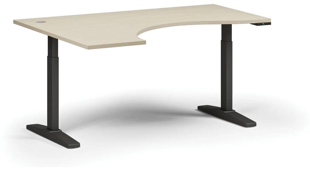 Výškovo nastaviteľný stôl, elektrický, 675-1325 mm, ergonomický ľavý, doska 1600x1200 mm, čierna podnož, breza