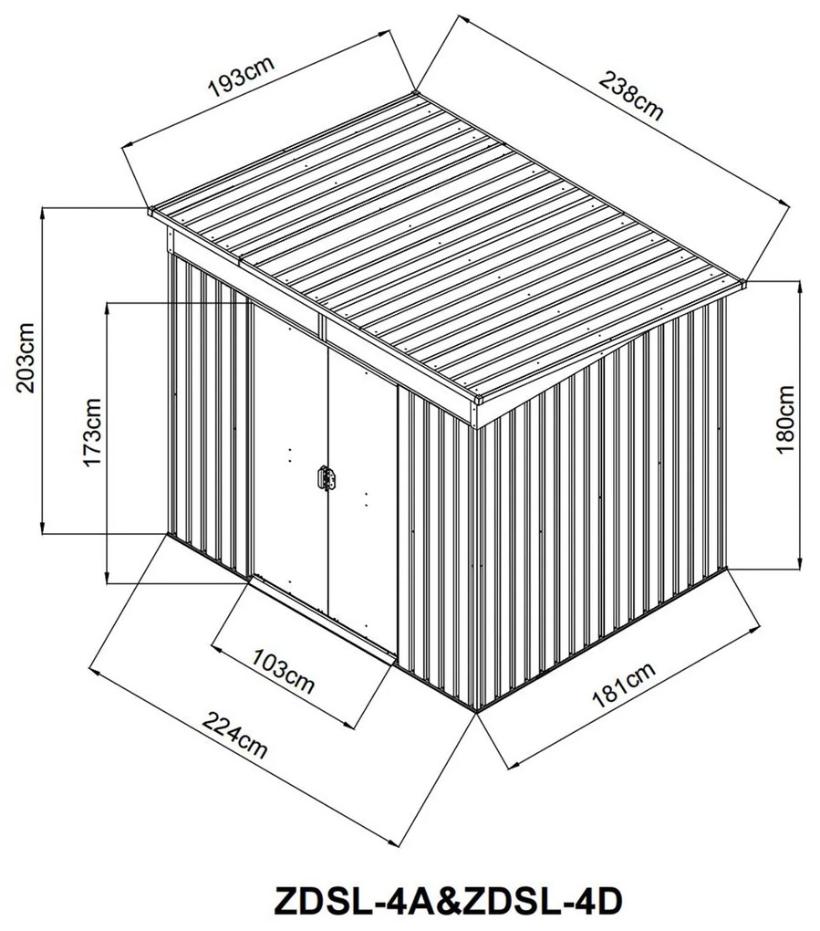 Záhradný domček BestBerg ZDSL-4S / 4,6 m² / 238 x 194 x 202 cm / svetlo sivá
