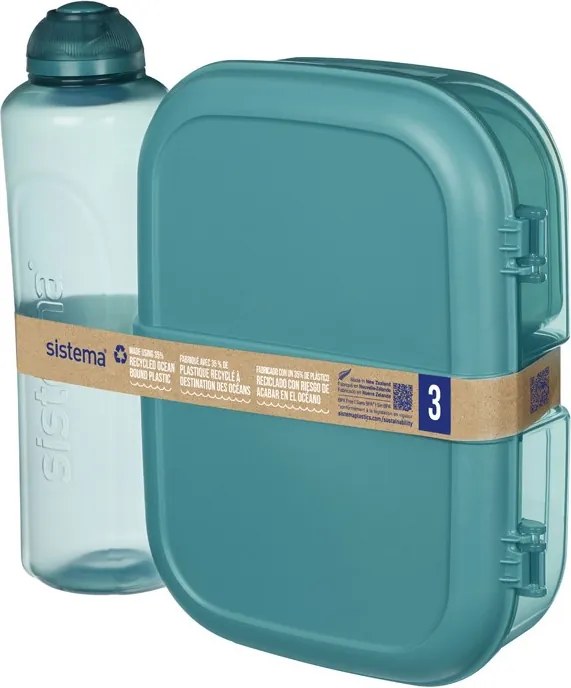 Set desiatového boxu s fľašou - Desiatový box Ribbon 1,1 l a fľaša Swift 480 ml, mix farieb - SISTEMA Farba škatuliek SISTEMA: Modrá