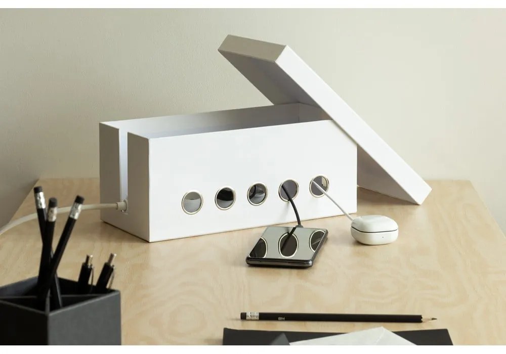 Biely kartónový organizér na káble Cordy Paper Laminate – Bigso