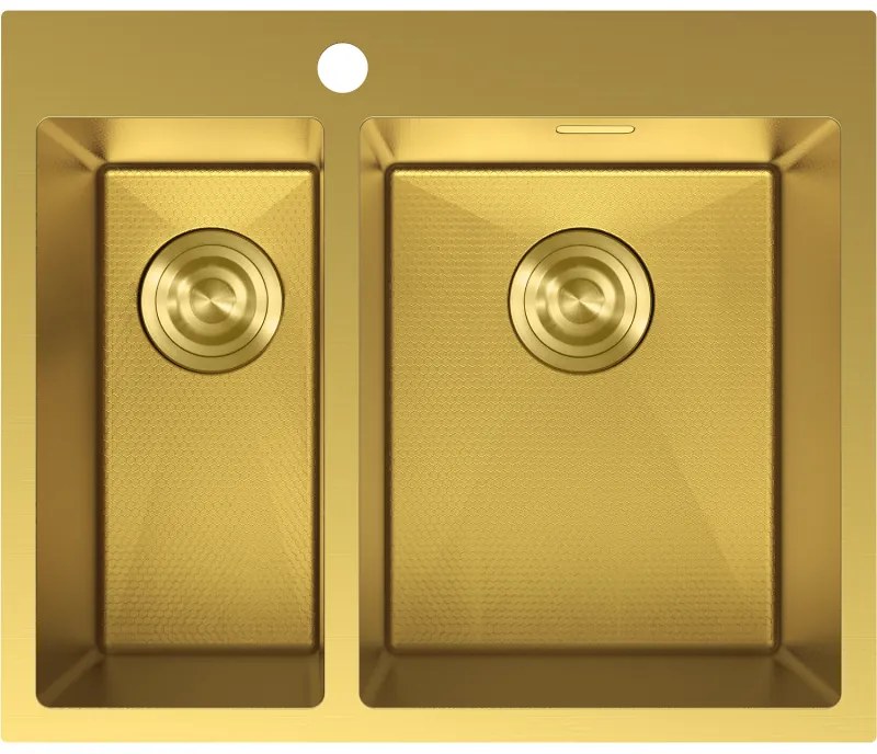 Mexen Flexo, 1.5-komorový nerezový drez 610 x 510 mm, brúsená zlatá, vzor voština, 6446611500-55HC