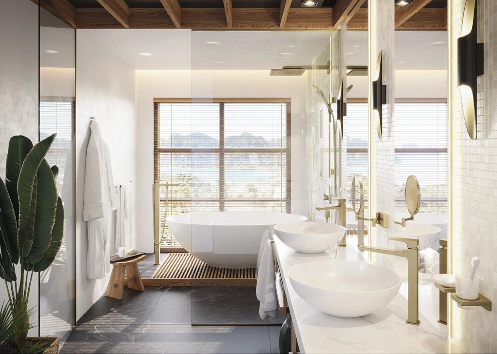 Hansgrohe AddStoris, kozmetické zrkadlo Ø188 mm, kartáčovaný bronz, HAN-41791140