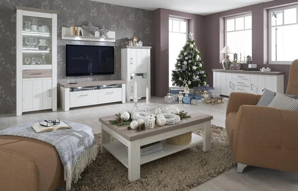 Obývacia stena Cruz, kombi, bielená pínia/šedý dub