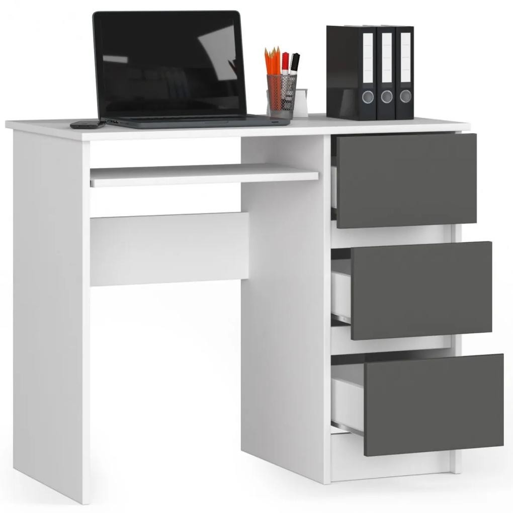 Písací stôl A-6 90 cm pravý biely/sivý