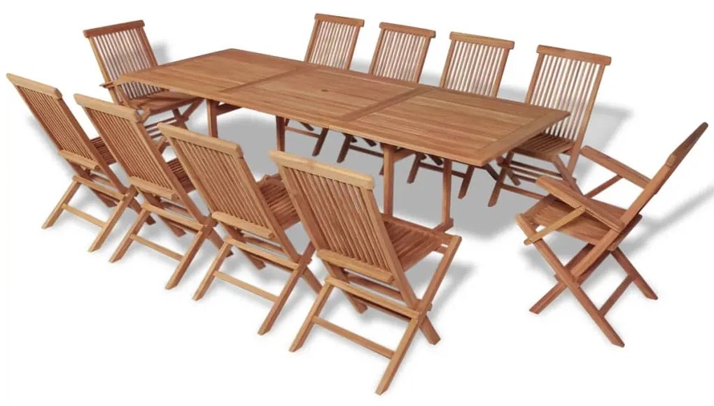 vidaXL 11-dielna záhradná jedálenská súprava so skladacími stoličkami teakové drevo