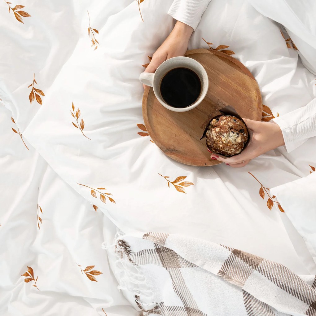 Goldea bavlnené posteľné obliečky - hnedé jesenné lístky 220 x 200 a 2ks 70 x 90 cm